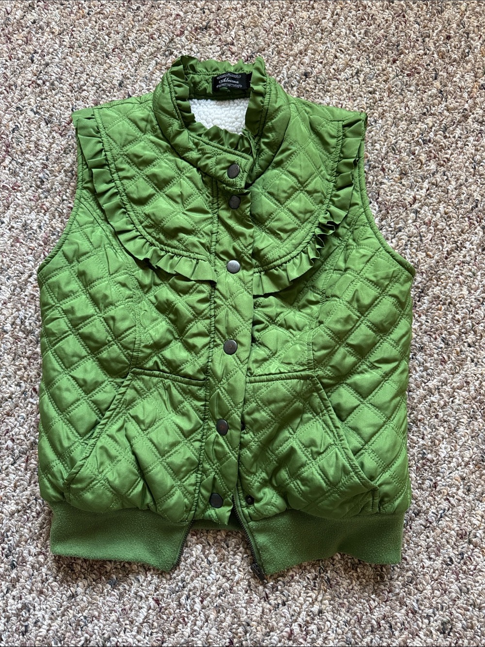 Girls' Quilted Green Ruffle-Trim Vest - Lightweight Layer